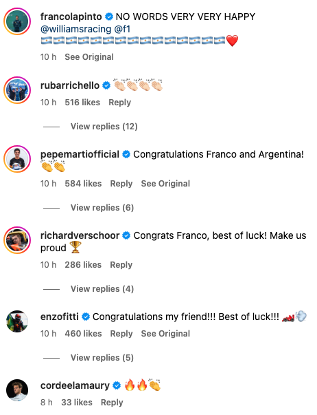 Formula 2 stars send messages of support to Franco Colapinto after earning a promotion to Formula 1