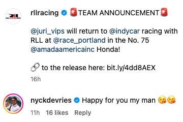 Nyck de Vries sends message to Juri Vips ahead of IndyCar return